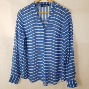 a.n.a Stip Sheer Half Button Long Sleeve Blouse